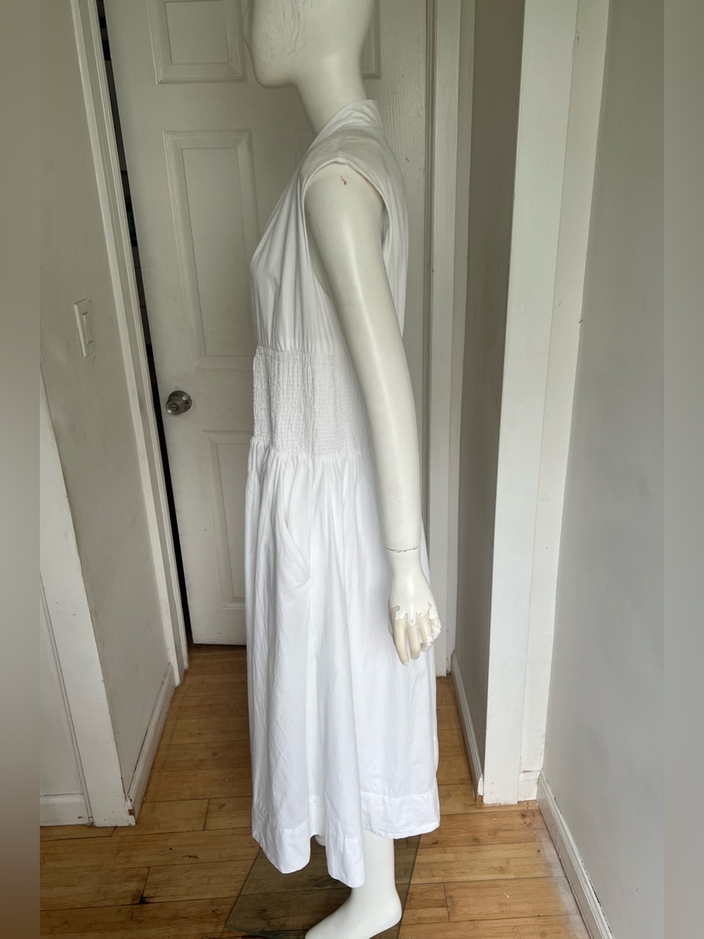 Anthropologie Tommie Cap Sleeve Smocked Zip Front Midi Shirt Dress White Size M - Picture 9 of 13